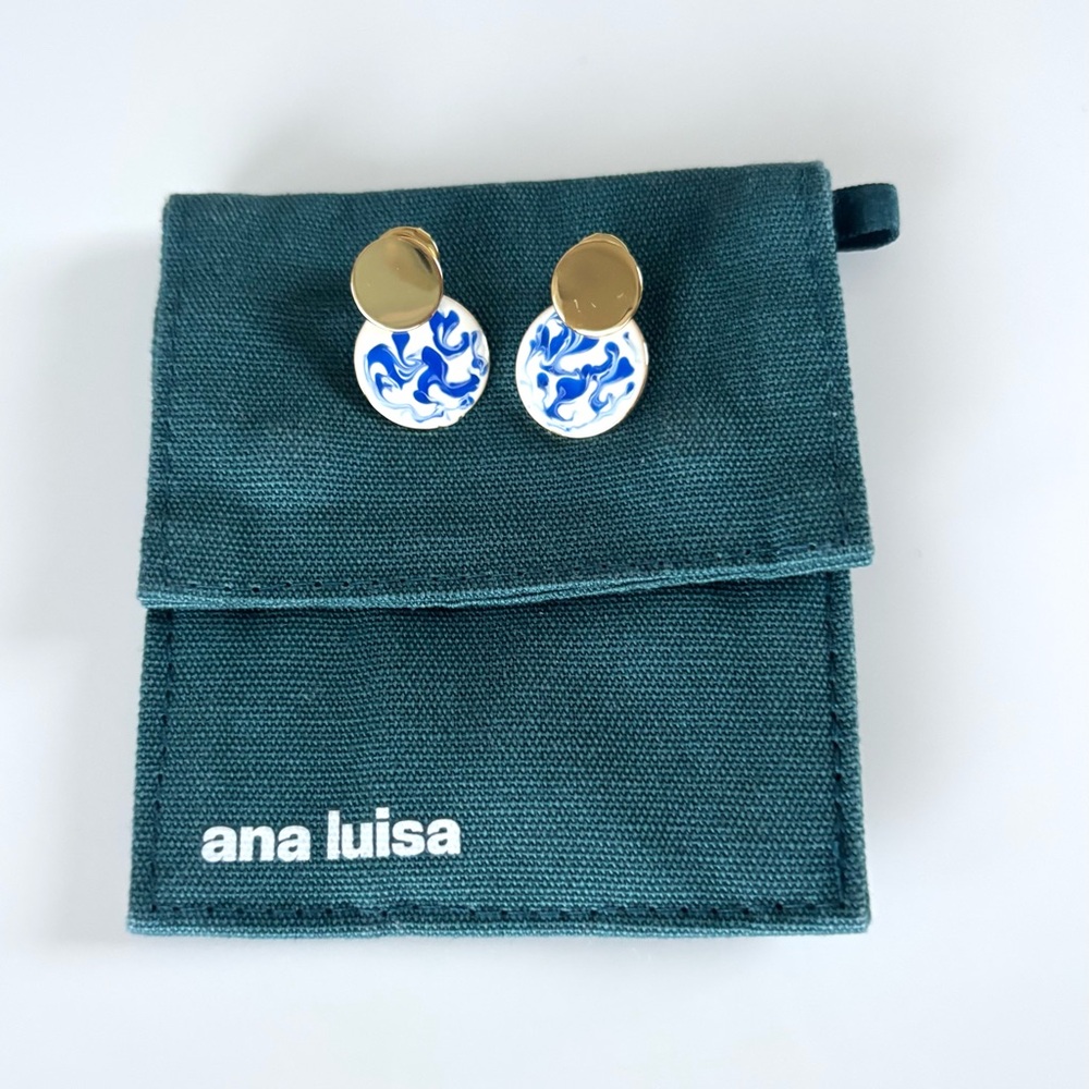 Ana Luisa Enamel Drop Earrings, Mini Kinoko Marble Blue & 14k Gold Plated w Post